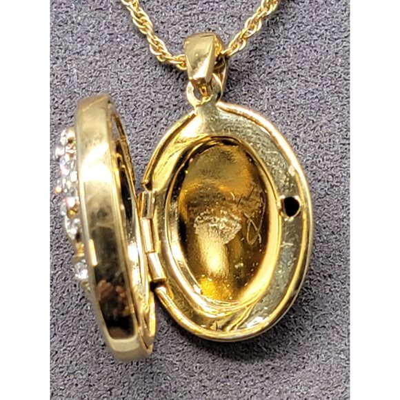 14kgp Crystal Double Locket Pendant Necklace Floral Vase Design Gold Plated 18" - Picture 8 of 12